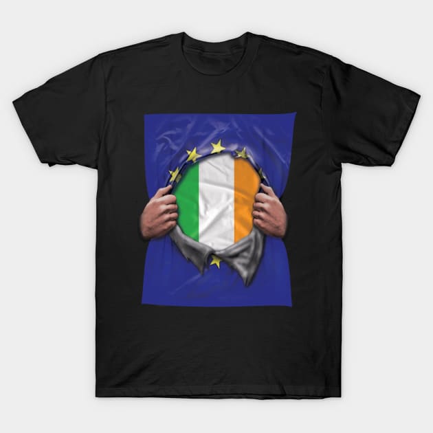 Ireland Flag European Union Flag Ripped Open - Gift for Irish From Ireland T-Shirt by Country Flags